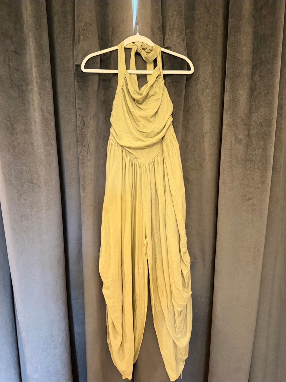 Sleeveless Olive Halter Draped Jumpsuit